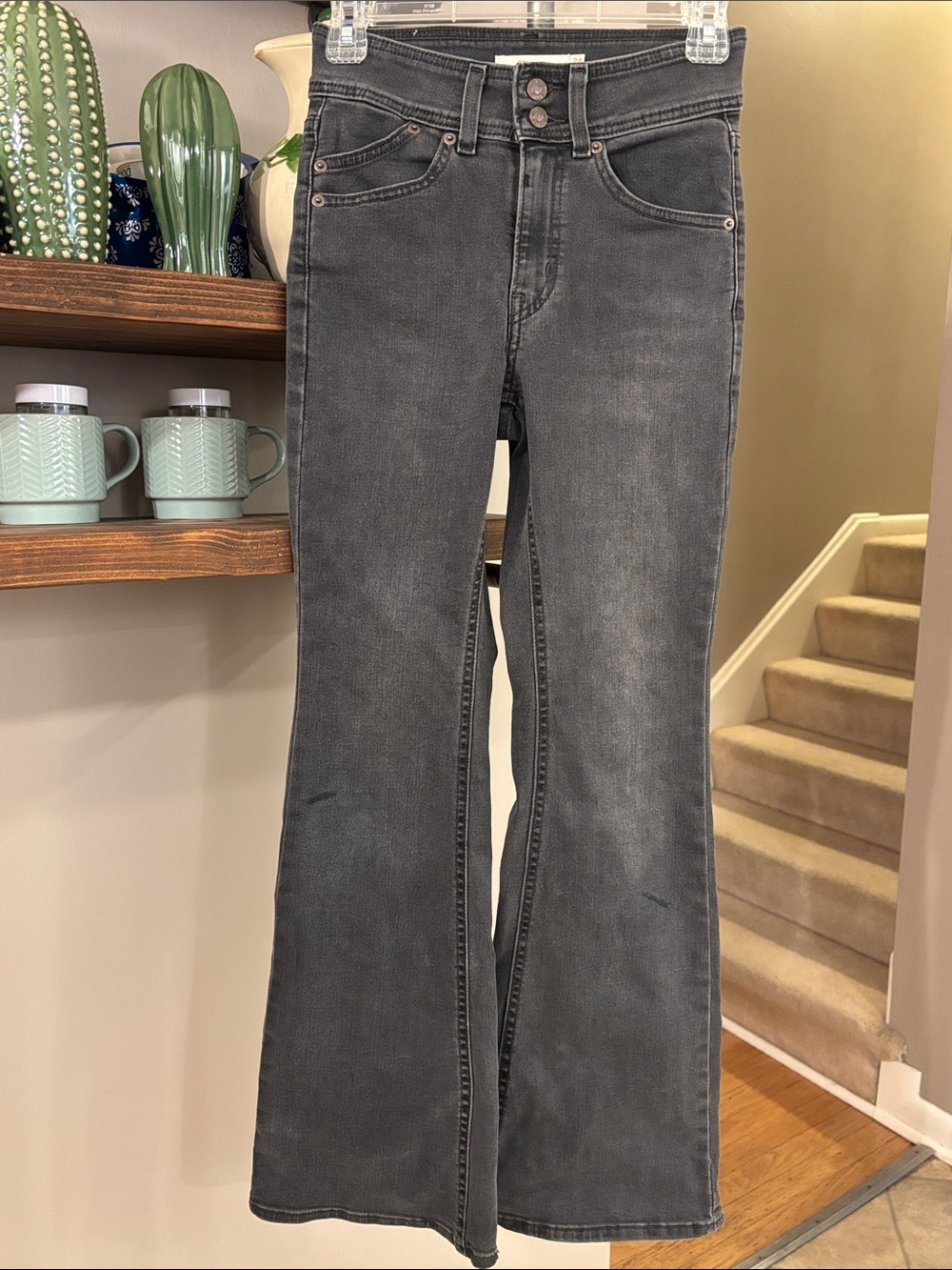 Levi’s 726 High Rise Flare Jeans | Size 24 | Washed Black Faded Black